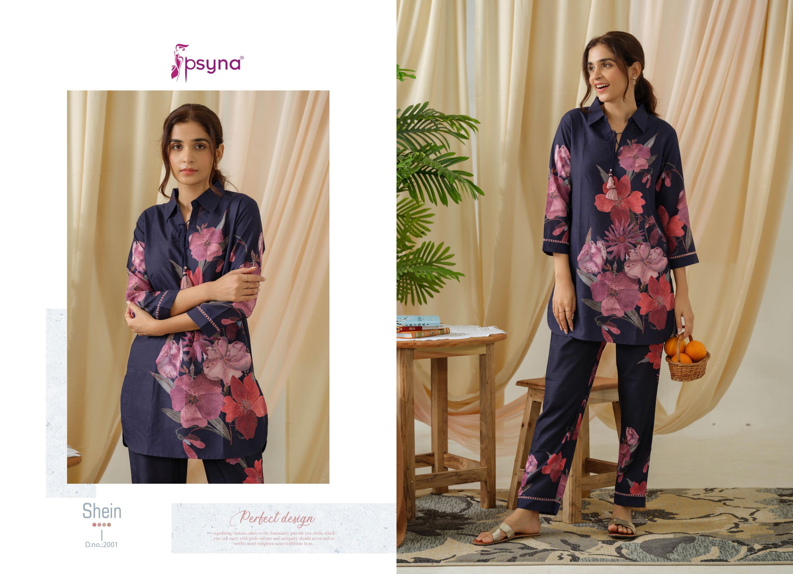 Shein Vol 2 By Psyna Poly Linen Printed Cord Set Top With Bottom Wholesale Online